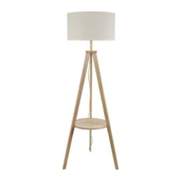 Valuelights Morrigan Natural Wood Shelf Tripod Floor Lamp With White Trim Shade - thumbnail 2