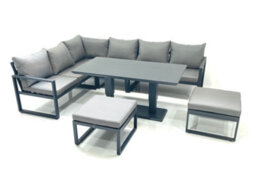 Fimous Aluminum Outdoor Garden Furniture Set Corner Sofa 2 Big Footstools Adjustable Rising Lifting Dining Table Sets Dark Grey - thumbnail 1