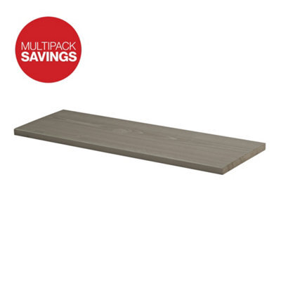 RB UK Shelf Depot Grey Pine Solid Wood Shelf Boards (L)600mm (D)200mm, Pack Of 2