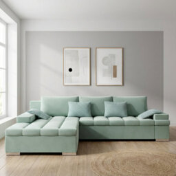 Bangkok Corner Sofa Bed For Living Room With Storage Polyurethane Foam Wave Spring Metal Legs Mint Left - thumbnail 1