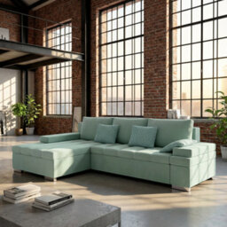 Bangkok Corner Sofa Bed For Living Room With Storage Polyurethane Foam Wave Spring Metal Legs Mint Left - thumbnail 2