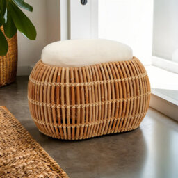 Orsina Rattan Bean Bench, Rattan Bean Stool For Home, Outdoor, Lounge, Living Room, Unique Curved Rattan Stool - thumbnail 3