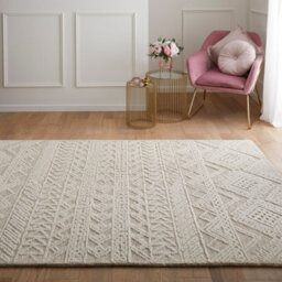 Handmade Modern Easy To Clean Beige Ivory Wool Geometric Living Room Bedroom Rug-200Cm X 285Cm