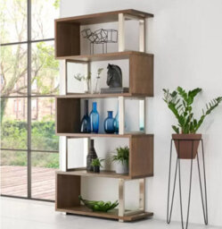 Xample Bentley Designs Tivoli Dark Oak Open Display Bookcase With 5 Shelves White Oak Veneer Brushed Satin Nickel Frame - thumbnail 2