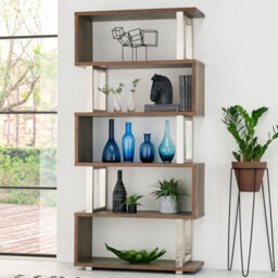 Xample Bentley Designs Tivoli Dark Oak Open Display Bookcase With 5 Shelves White Oak Veneer Brushed Satin Nickel Frame - thumbnail 3