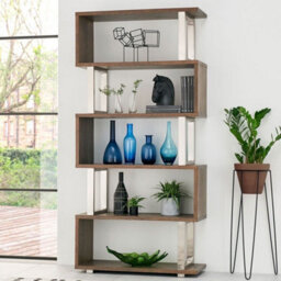 Xample Bentley Designs Tivoli Dark Oak Open Display Bookcase With 5 Shelves White Oak Veneer Brushed Satin Nickel Frame