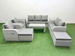 Fimous Pe Rattan Garden Furniture Set Adjustable Chair Sofa Double Love Seat 2 Seater Sofa Lounge Set 2 Big Footstool 2 Side Table - thumbnail 2