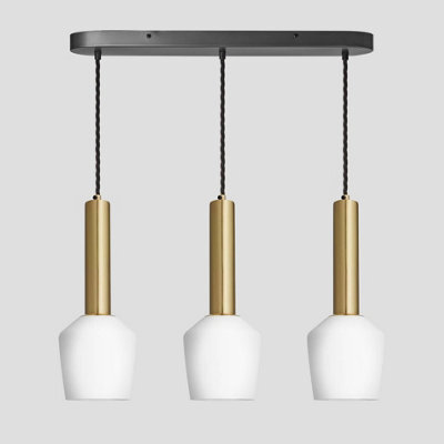 Industville Sleek Cylinder Opal Glass Schoolhouse 3 Wire Oval Cluster Lights, 5.5 Inch, White, Brass Holder