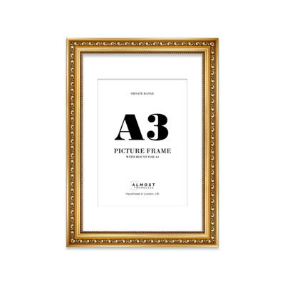 A3 Gold Ornate Picture Frame (42 X 29.7Cm) With Mount For A4 Poster, Photo, Artwork, Gallery Wall Or Print - image 1