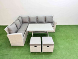 Fimous Garden Outdoor Rattan Furniture Set Rattan Corner Sofa Oblong Dining Table Set With 2 Small Footstools 8 Seater - thumbnail 2