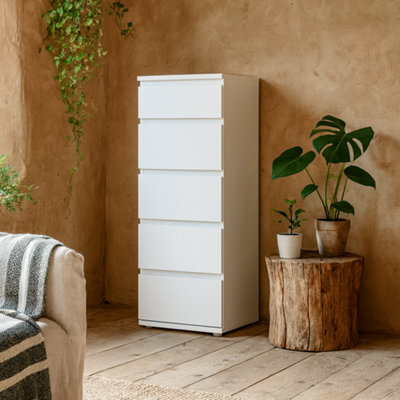Wyld Haus Copenhagen Narrow Chest White Laminate 5 Drawers, 1066mm High - image 1