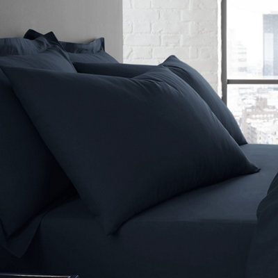 Serene Plain Dyed Soft Touch Pair Of Navy Housewife Pillowcases - image 1