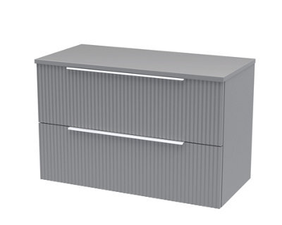 Balterley Tixall Fluted 2 Drawer Wall Hung Vanity Unit With Worktop, Satin Grey, 800mm - image 1
