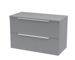 Balterley Tixall Fluted 2 Drawer Wall Hung Vanity Unit With Worktop, Satin Grey, 800mm - thumbnail 1