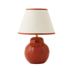 Valuelights Gourdette Burnt Orange Glazed Table Lamp With Tapered Trim Shade And Bulb - thumbnail 2