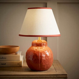 Valuelights Gourdette Burnt Orange Glazed Table Lamp With Tapered Trim Shade And Bulb - thumbnail 5