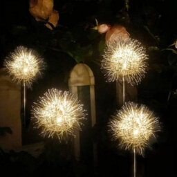 4X Metal Solar Dandelion Light, Waterproof Firefly Lights Outdoor Garden Patio - thumbnail 5