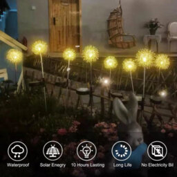 4X Metal Solar Dandelion Light, Waterproof Firefly Lights Outdoor Garden Patio - thumbnail 4