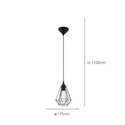 Eglo Tarbes Black Wire Geometric Pendant Light - Vintage Style With Modern Twist, E27 (D) 17.5Cm - thumbnail 4