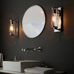 Chrome Bathroom Wall Light & Cylinder Glass Shade - Ip44 Rated - Modern Sconce - thumbnail 3