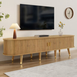 Matteo Rustic Tv Cabinet With Sliding Doors And Gold Accents - 175Cm - thumbnail 4