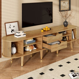 Matteo Rustic Tv Cabinet With Sliding Doors And Gold Accents - 175Cm - thumbnail 5