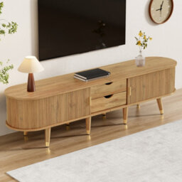 Matteo Rustic Tv Cabinet With Sliding Doors And Gold Accents - 175Cm - thumbnail 7