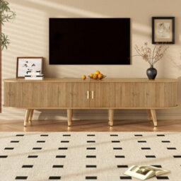 Matteo Rustic Tv Cabinet With Sliding Doors And Gold Accents - 175Cm - thumbnail 1