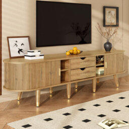Matteo Rustic Tv Cabinet With Sliding Doors And Gold Accents - 175Cm - thumbnail 2