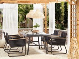 Beliani Garden Dining Table Canetto 150 Cm 90 Cm Glass Black - thumbnail 2
