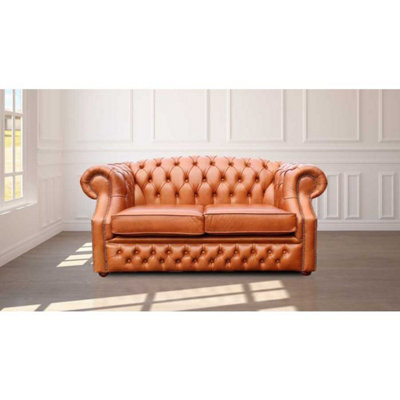 Chesterfield 2 Seater Old English Tan Leather Sofa Bespoke In Buckingham Style - image 1