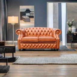 Chesterfield 2 Seater Old English Tan Leather Sofa Bespoke In Buckingham Style - thumbnail 4