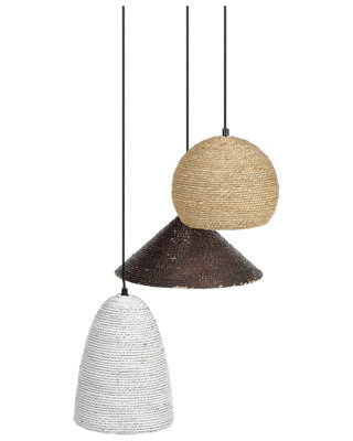 Wyld And Coco Multicolour Boho Pendant Lamp - Iron Frame With Natural Straw Rope, 3-Light, W55 X D55 X H120Cm - image 1
