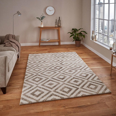 Beige Modern Geometric Easy To Clean Rug For Dining Room-160Cm X 220Cm - image 1
