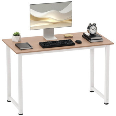 Computer Desk Dining Table Writing Table With Metal Frame, White - image 1