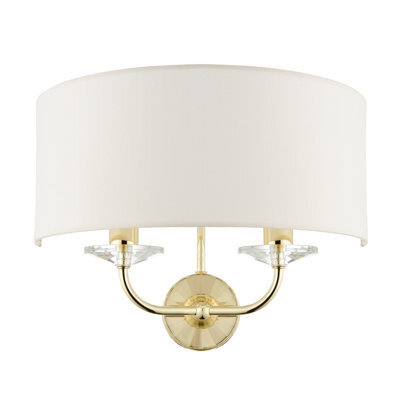 Anson Lighting Eureka 2Lt Wall Light Finished In Brass Plate And Vintage White Fabric - image 1