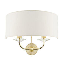 Anson Lighting Eureka 2Lt Wall Light Finished In Brass Plate And Vintage White Fabric - thumbnail 1