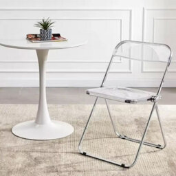 Modern Transparent Acrylic Folding Chair With Chrome Frame - Space-Saving Clear Seat - thumbnail 3