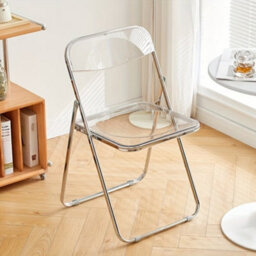 Modern Transparent Acrylic Folding Chair With Chrome Frame - Space-Saving Clear Seat - thumbnail 6
