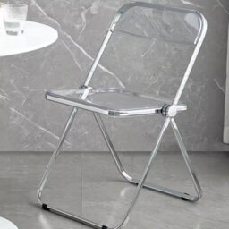 Modern Transparent Acrylic Folding Chair With Chrome Frame - Space-Saving Clear Seat - thumbnail 4