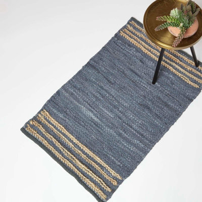 Homescapes Grey Recycled Leather Handwoven Stripe Rug, 60 X 90 Cm - image 1