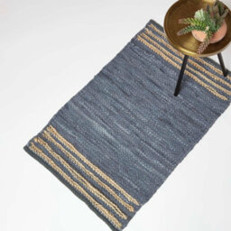 Homescapes Grey Recycled Leather Handwoven Stripe Rug, 60 X 90 Cm - thumbnail 1