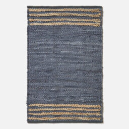 Homescapes Grey Recycled Leather Handwoven Stripe Rug, 60 X 90 Cm - thumbnail 2