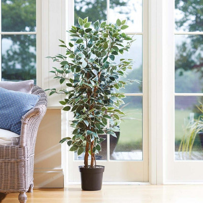 Artificial Weeping Fig Plant - Faux Fake Tall Green Houseplant Tree In Black Pot, Indoor Home Floral Decoration - H130 X 30Cm Dia - image 1
