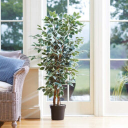 Artificial Weeping Fig Plant - Faux Fake Tall Green Houseplant Tree In Black Pot, Indoor Home Floral Decoration - H130 X 30Cm Dia
