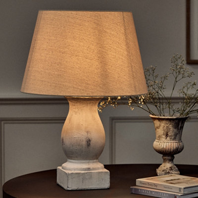 Dibor French Country Table Lamp Distressed Effect Ceramic Pillar Vase Desk Lamp With Linen Shade Bedside Table Lamp - image 1
