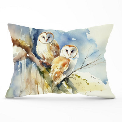 Warren Reed Designer Barn Owls Watercolour Cushions 33Cm X 48Cm