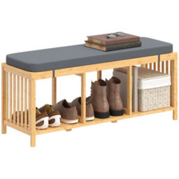 Homcom Shoe Rack With Seat, Bamboo Storage Bench, Natural Wood Finish - thumbnail 2