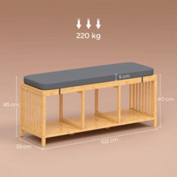 Homcom Shoe Rack With Seat, Bamboo Storage Bench, Natural Wood Finish - thumbnail 3