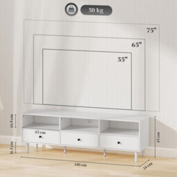 "Homcom Tv Unit, Tv Cabinet For Up To 75"", With Drawers, Shelves, Cream White" - thumbnail 3